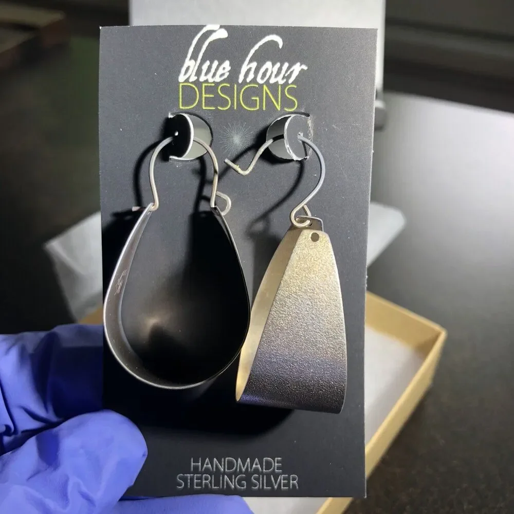 Silver Scoop Earrings Large Arc Shaped Handmade Jewelry By Blue Hour Design - Picture 2 of 8